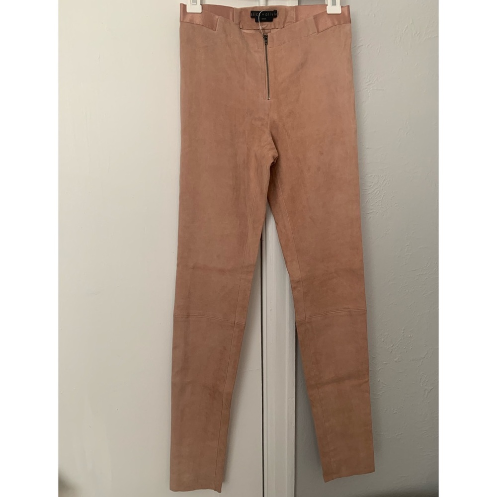Alice and Olivia Front Zipper Peach Suede Leggings